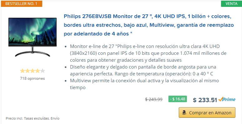 Listado de productos más vendidos generado con AAWP