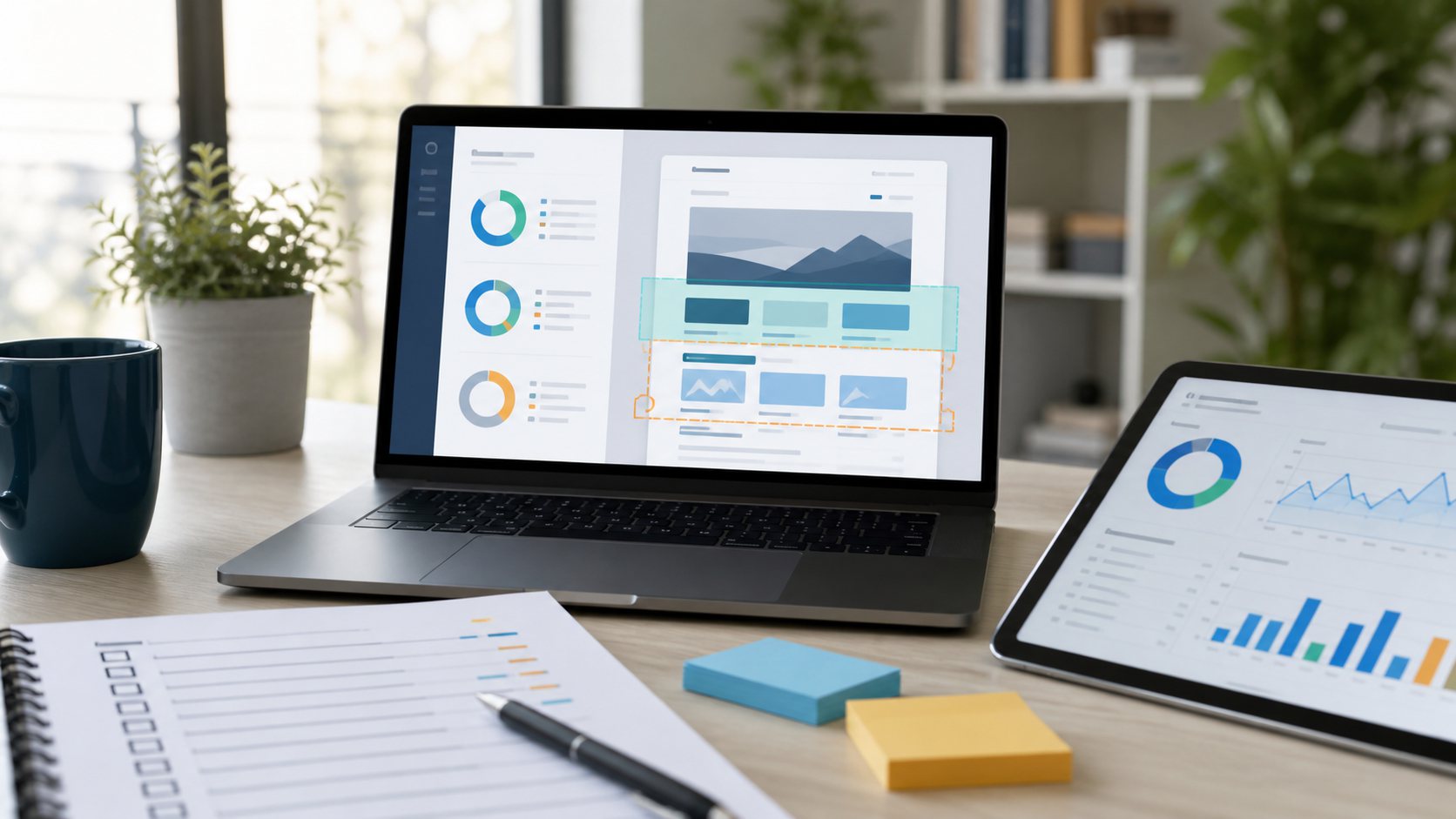Portatil con auditoria web, analitica y zonas de mejora en una pagina